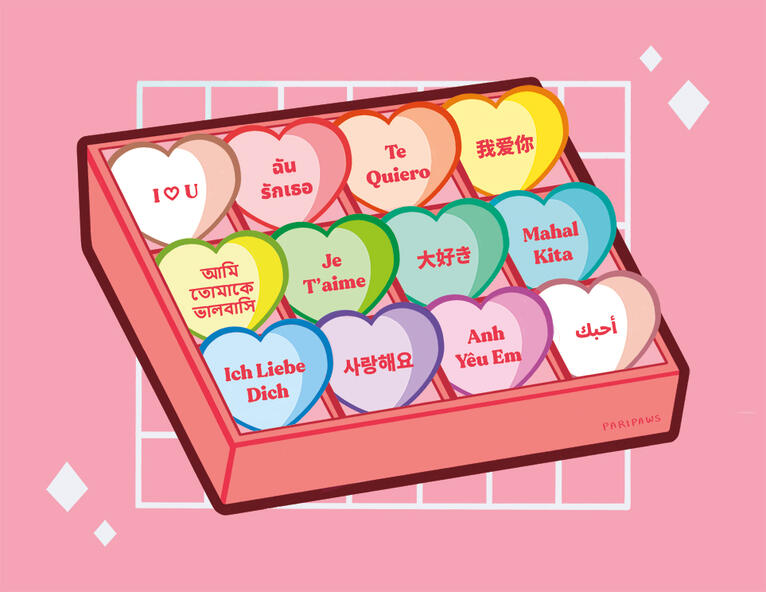 Postcard - Candy Hearts Rainbow Peach