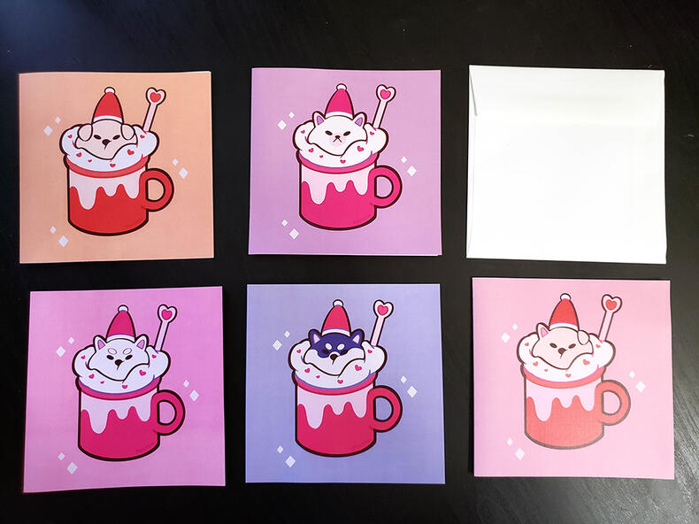 Greeting cards - Holly Jolly Mug Puppies