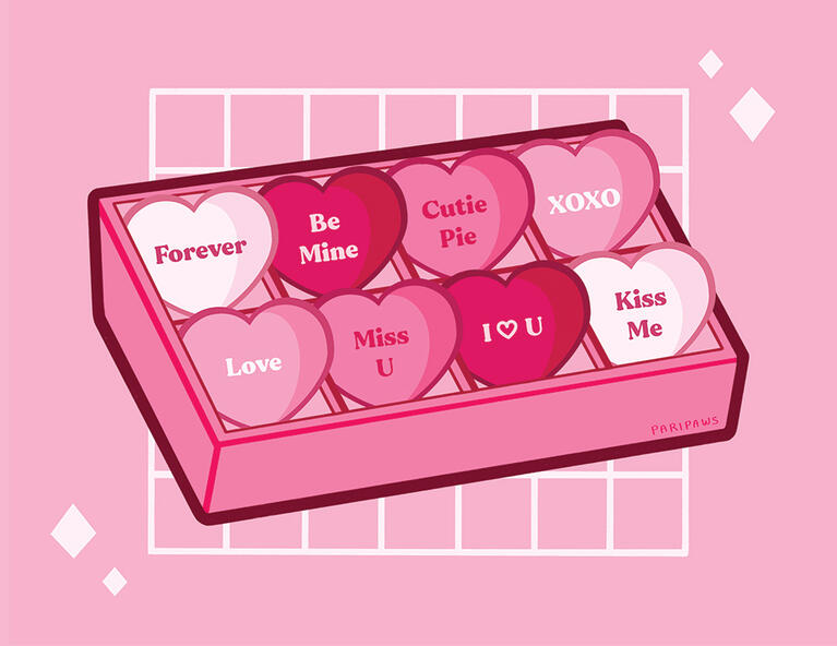 Postcard - Candy Hearts Sweet Cherry