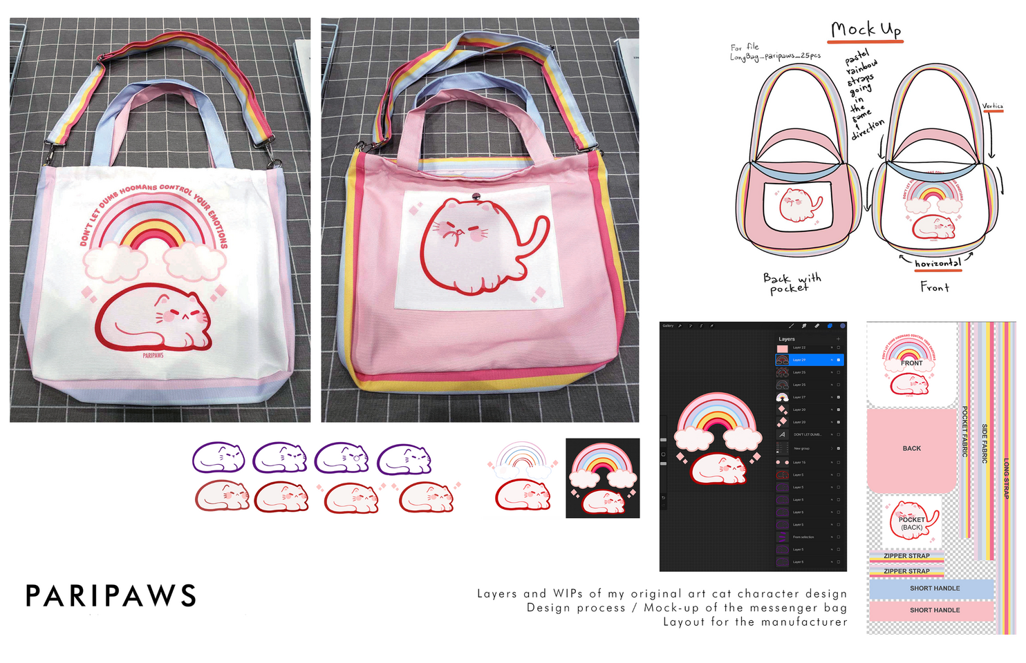 Original Art: Milo &amp; Friends (Snowball the Cat) Messenger Bag - PARIPAWS